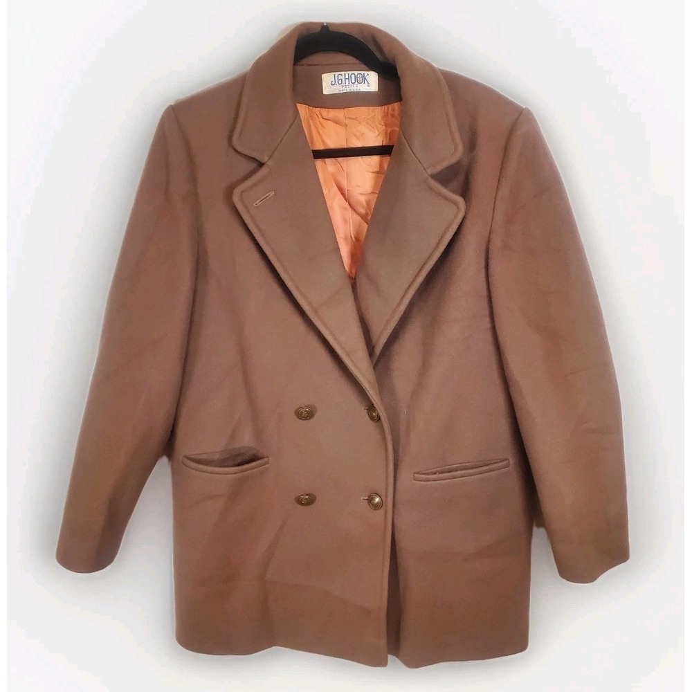 Vintage‎ JG Hook Petite Women's M Brown & Pink Heavy Wool Pea Coat made in USA
